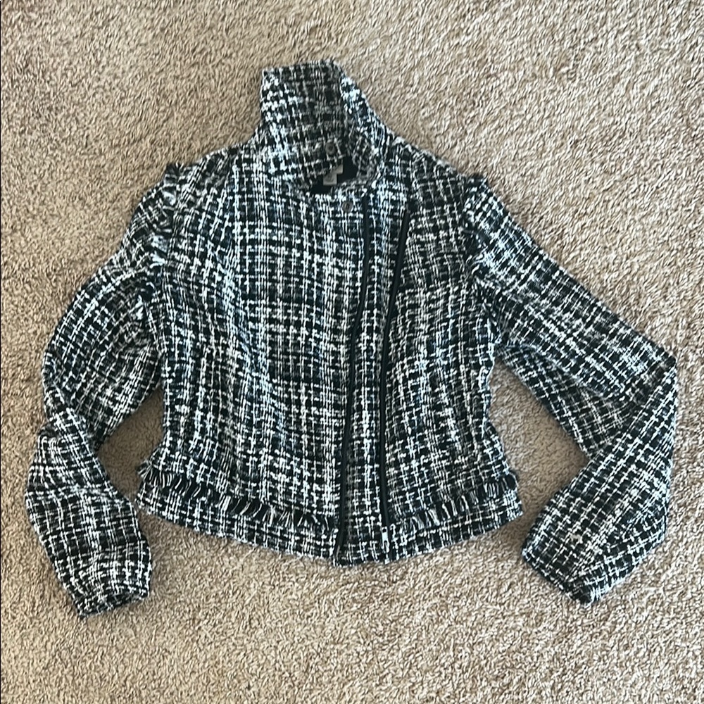 Source Unknown Black and White Blazer with Textured Plaid